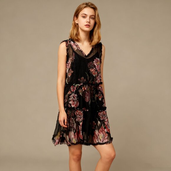 $365 NWT Johnny Was Jade Silk Juliette Ruffle Tiered Floral Mini Dress Size XS - Picture 1 of 13